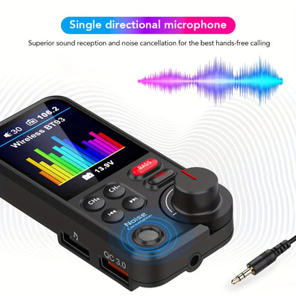 Car FM Bluetooth Transmitter with 1.8" Color Screen – 18W Fast Car Charger, Hands-Free Calls, Music Streaming, FM Modulator, Powerful Microphone, Compatible with Smartphones & Tablets