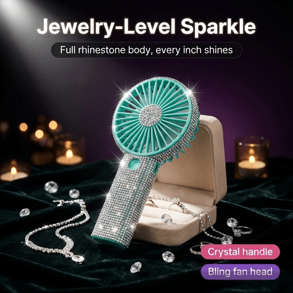 Rhinestone Handheld Fan Mini USB Rechargeable, Crystal Diamond Sparkling Personal Fan 3-Speed for Women and Girls, Elegant Portable Fan for Wedding, Outdoor, Travel, Office and Indoor Use