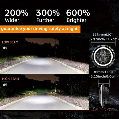 7 Inch Round LED Headlights for Jeep Wrangler JK TJ CJ Colorful DRL Halo Ring Amber Turn Signal High Low Beam, 2pcs White Red Green Blue Multi-Color Replacement Headlamp Set