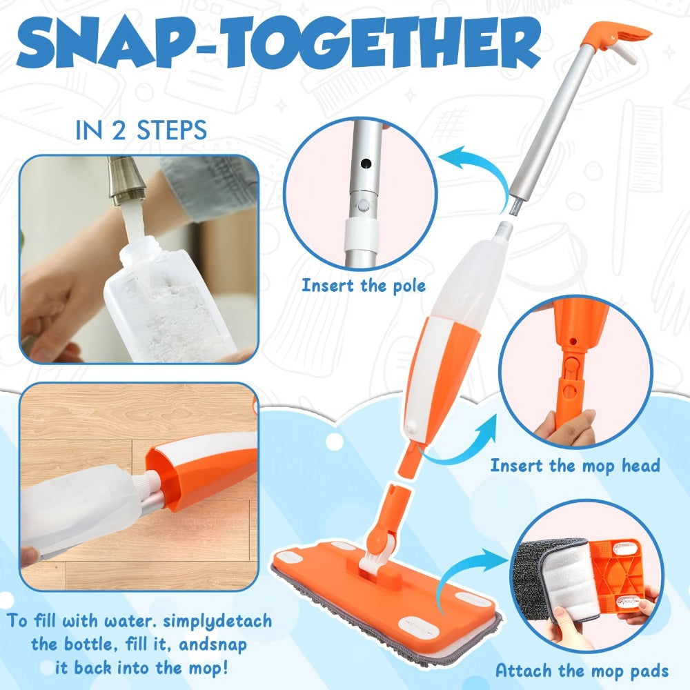 Children's Spray Mop Cleaning Toy Set with Water Sprayer & Washable Pad – Real Work Pretend Play Housekeeping Kit for Toddlers Girls Boys Ages 3 4 5 6 7 | Best Christmas Birthday Gift