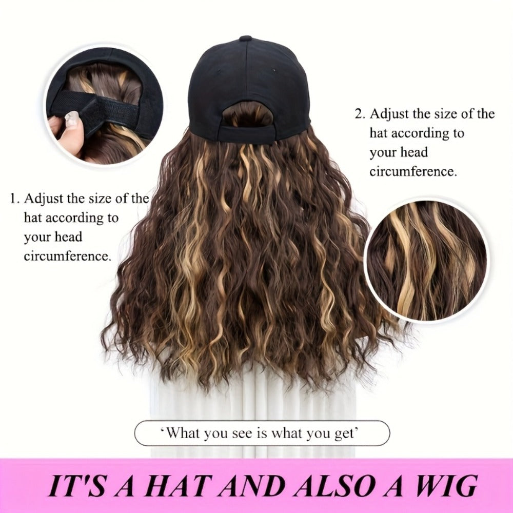 Synthetic Wig 18-Inch Curly-Wavy Baseball Cap Style in Three Highlighted Color Codes for Daily Wear