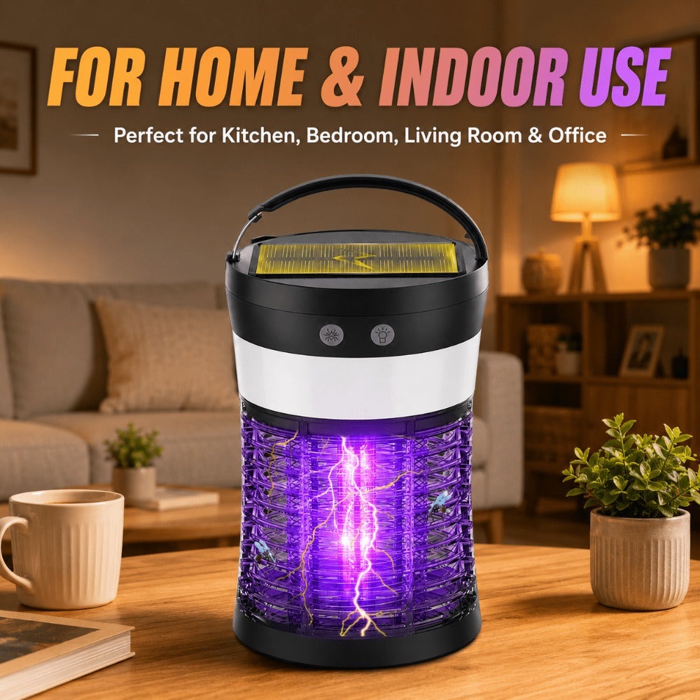 Solar and USB-C Insect Zapper Lantern with 3000V Grid, Dual UV Labels and Three Lighting Modes