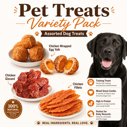 Dog Treats Duck Jerky, Chicken Pieces and Beef Sausage Assortment with Four Retained Flavor Options