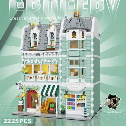 Modular European City Building Block Model Kit with Grocery Store or Market Street Checkout Options