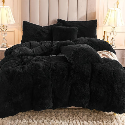 Three-Piece Plush Polyester Duvet Cover Set with Two Pillowcases in 14 Colors and Twin, Full, Queen or King Sizes