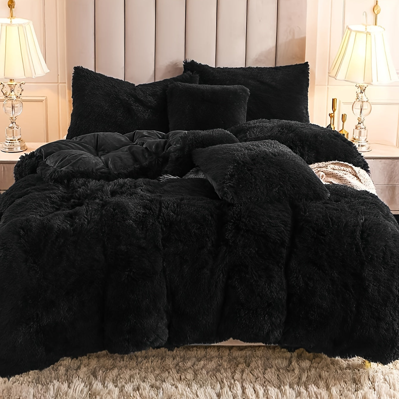Three-Piece Plush Polyester Duvet Cover Set with Two Pillowcases in 14 Colors and Twin, Full, Queen or King Sizes