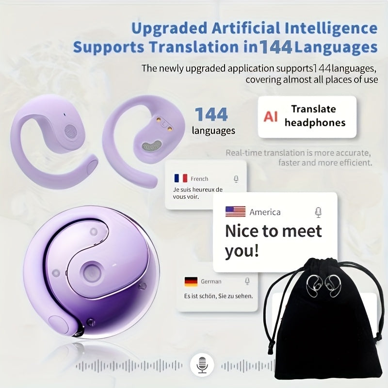 144-Language AI Real-Time Translation Earbuds, Two-Way Interpreter Earphones USB & Battery Rechargeable with Carrying Pouch, for Travel Business Shopping Learning Language Study
