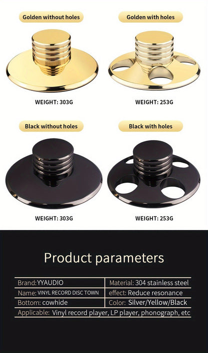 Vinyl Record Weight Stabilizer, 79 mm Metal Turntable Clamp in Solid or Four-Hole Black, Silvery and Golden Options