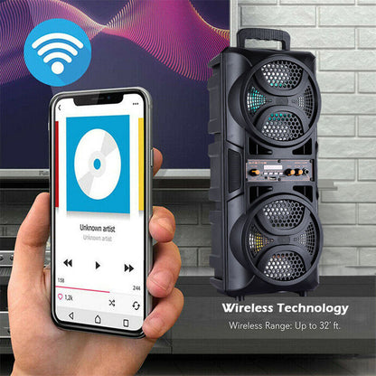 Bluetooth Speaker DAFENG Dual 6.5-Inch Karaoke Trolley with Wired Microphone, LED Lights, USB, TF and AUX