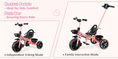 Push Handle Tricycle for Toddlers Girls Pink – 3 Wheel Trike Ages 18-60 Months with Padded Backrest, Safety Belt, Adjustable Seat | Best Birthday Gift for Kids 1 2 3 4 5 Year Old