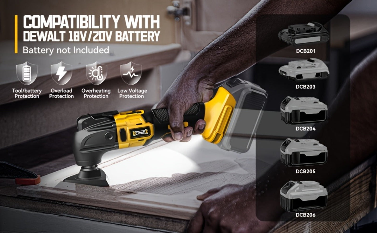 Oscillating Multi Tool Brushless Cordless Compatible with DeWalt 20V / 18V Battery – 21000 OPM Variable Speed, 4.5° Oscillating Angle, Anti-Vibration, Wood Cutting Blades & Sanding Pads (Battery Not Included)