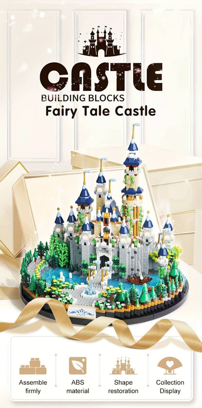 Fairytale Princess Castle Micro Building Block Set with 3,600 Pieces, 26 cm Display Base for Ages 14+