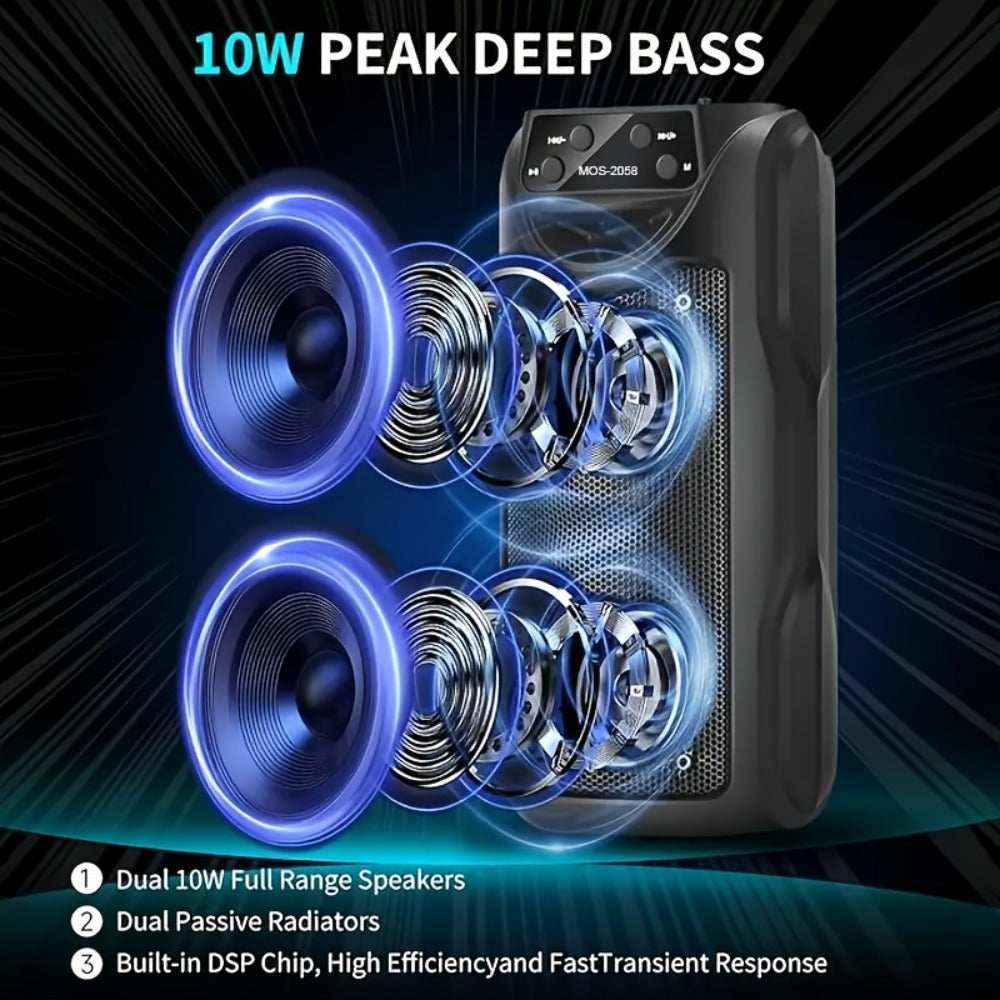 Dual Speaker Bluetooth Speaker with LED Ambient Lighting MOS-2058, Portable Wireless Stereo Sound System for Bedroom Living Room Party Outdoor Camping, Rechargeable Home Audio Speaker with Colorful Mood Lights