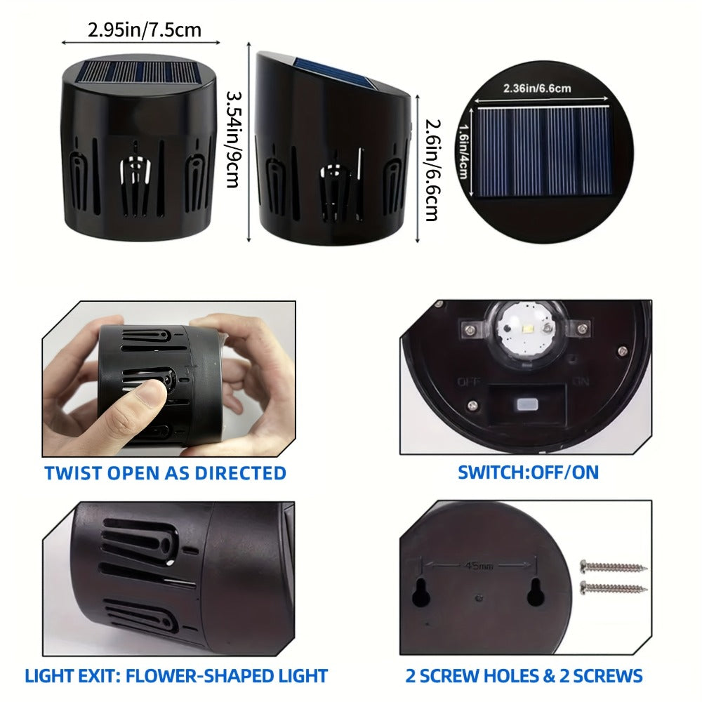 Solar Wall Lights Outdoor 2 Pack - Dusk to Dawn Auto On/Off, Decorative Projection Fence Porch Garden Lights, Weatherproof Solar Powered Yard Pathway Stair Decor, Halloween Christmas Holiday Lighting