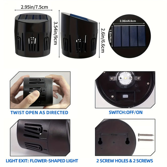Solar Wall Lights Outdoor 2 Pack - Dusk to Dawn Auto On/Off, Decorative Projection Fence Porch Garden Lights, Weatherproof Solar Powered Yard Pathway Stair Decor, Halloween Christmas Holiday Lighting