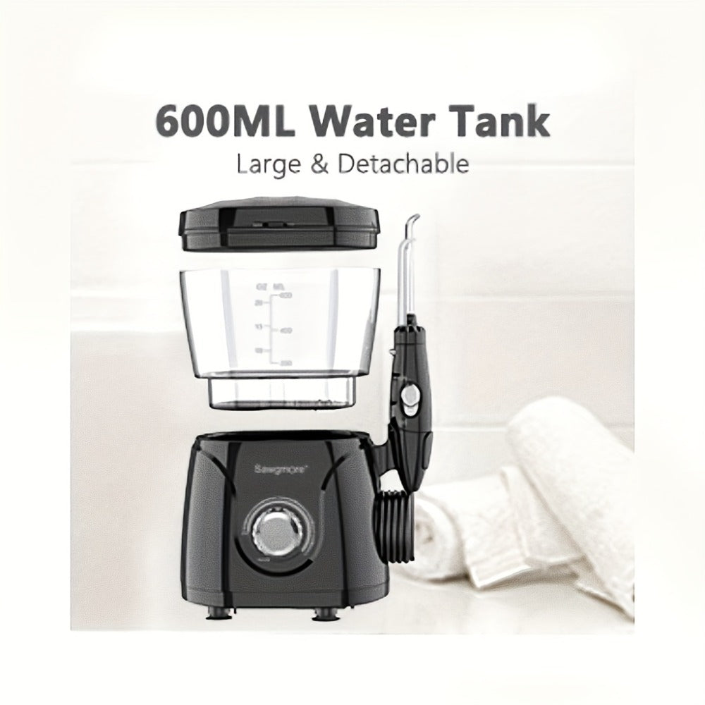 600 ml Desktop Water Flosser in Black with 10 Pressure Levels, Eight Nozzles and Large Tank