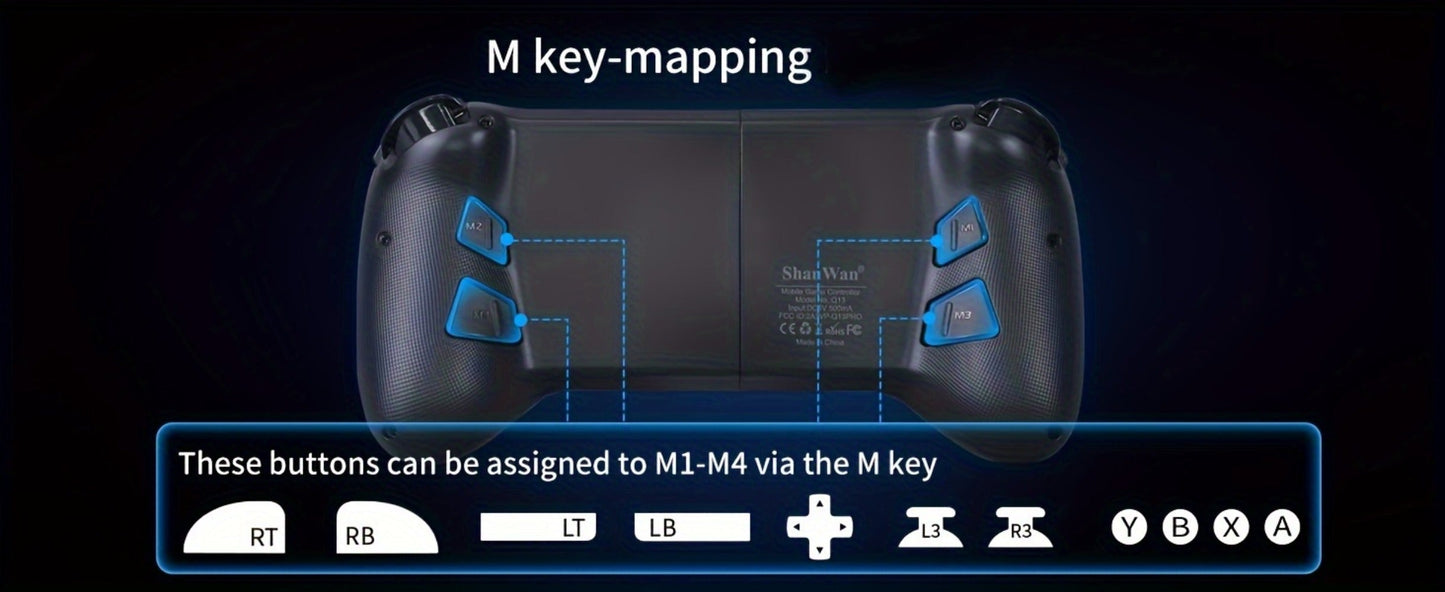 Wireless Mobile Gaming Controller Bluetooth 5.0 Retractable Gamepad – ShanWan Q13 for iPhone Android PC Steam, 25H Battery Type-C Charging, PUBG Fortnite Genshin Cloud Gaming Phone Controller Gift