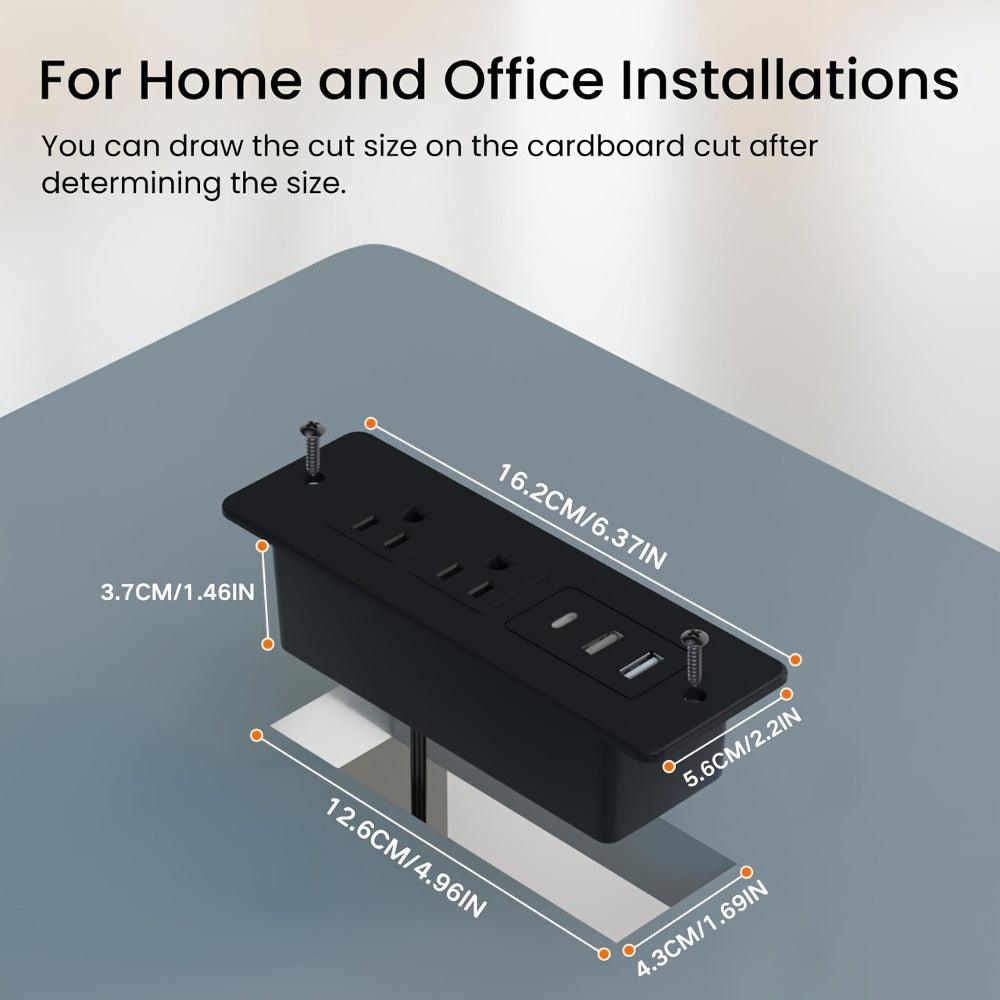 Power Strip Recessed Desk Outlet with Flush-Mount Design, USB-A, USB-C and 1.5-Meter Extension Cord
