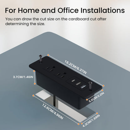 Power Strip Recessed Desk Outlet with Flush-Mount Design, USB-A, USB-C and 1.5-Meter Extension Cord