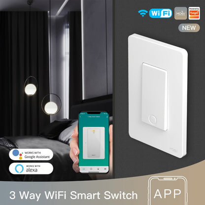 MOES Smart Light Switch 3-Pack – Single Pole & 3-Way WiFi Wall Switch, Works with Alexa & Google Home, Smart Life App Remote Control, No Hub Required, Neutral Wire Required