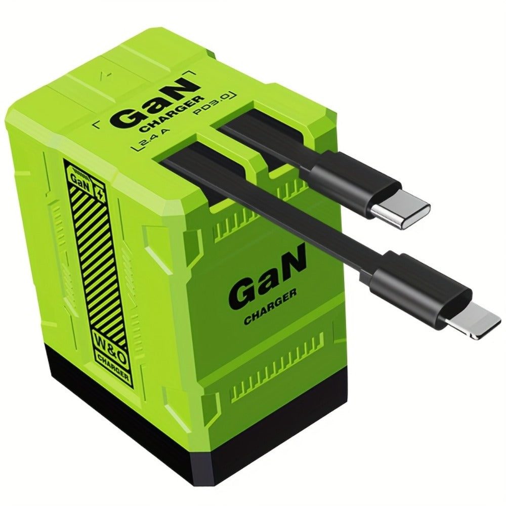 GaN Wall Charger 120W Fast with Retractable Built-In Cable & Foldable Plug – Compact Portable Travel USB-C Adapter for iPhone 17 16 15 14 Pro Max, Samsung Galaxy Ultra, Android Devices, 6 Colors