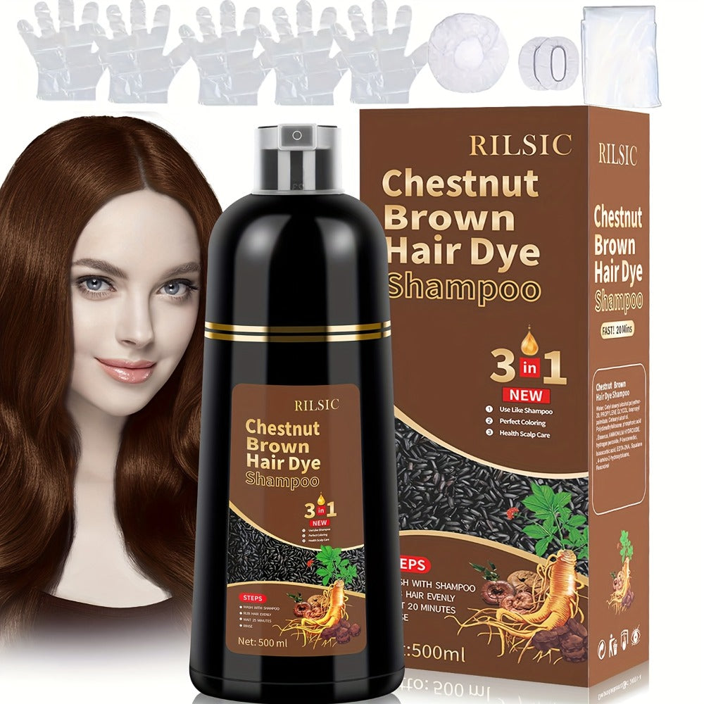 Gray Hair Coverage Shampoo 3-in-1 Hair Dye Shampoo 3-Pack | Herbal Natural Formula Color in Minutes | Long-Lasting Black Brown Chestnut Brown | No Mixing Easy Home Hair Color for Men & Women