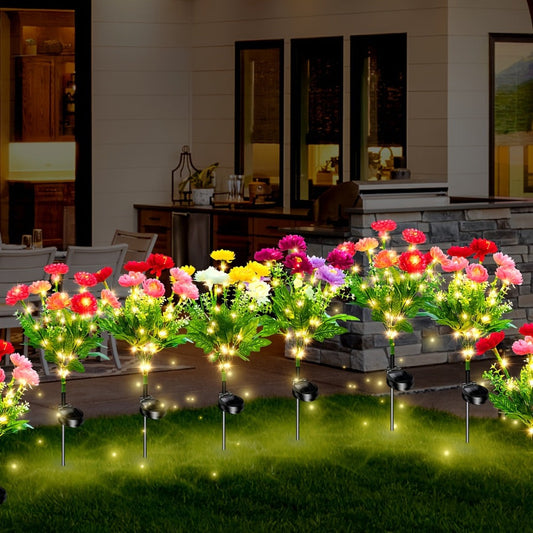 Solar Garden Lights Outdoor Waterproof – 5pcs Simulated Snow Lotus Flower LED Stake Lights for Lawn, Garden, Pathway, Courtyard, Patio Decor, Warm White Glow, Holiday Gift