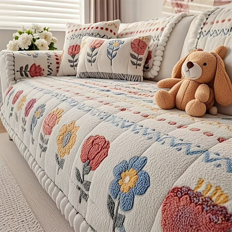 Sofa Cover 450 GSM Milk Velvet Bohemian Floral Print Panels for 2, 3 or 4 Seats and Pillowcase Options