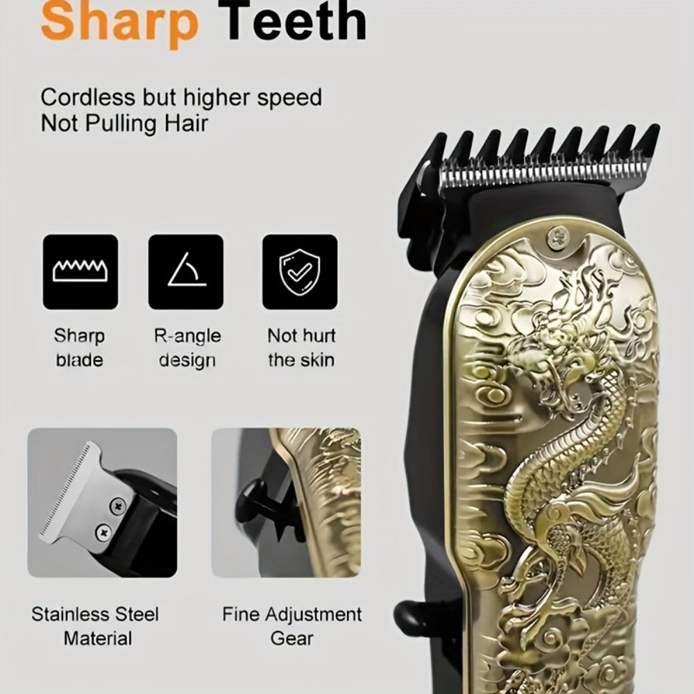 JH702 Hair Clipper Set with DC01 Fashion Belt, Digital Display, USB Charging and Two Engraved Design Options