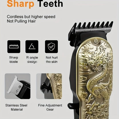 JH702 Hair Clipper Set with DC01 Fashion Belt, Digital Display, USB Charging and Two Engraved Design Options