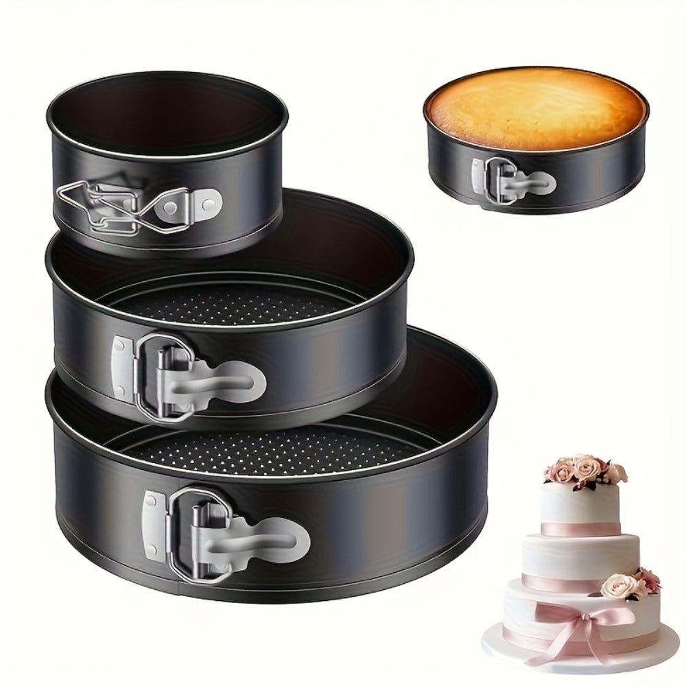 Springform Cake Pan Set, Nonstick Carbon Steel Cheesecake Pan with Removable Bottom & Locking Latch, Round Springform Pan for Cheesecake Pizza Quiche Mousse, 4-Inch Set or 4"/7"/9" 3-Piece Set