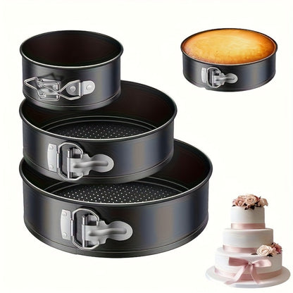Springform Cake Pan Set, Nonstick Carbon Steel Cheesecake Pan with Removable Bottom & Locking Latch, Round Springform Pan for Cheesecake Pizza Quiche Mousse, 4-Inch Set or 4"/7"/9" 3-Piece Set