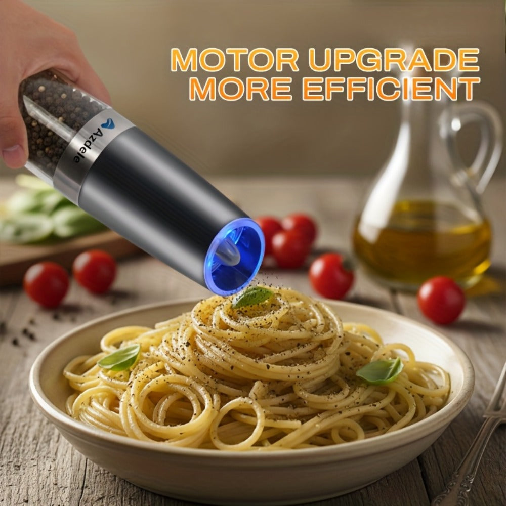 Electric Salt and Pepper Grinder Set 2-Pack Gravity Sensing – Battery Powered LED Light One-Hand Operation | Adjustable Coarseness Black Kitchen Gadget | Perfect Birthday Gift for Home Cooks