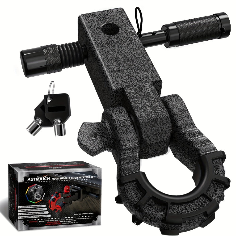 Shackle Hitch Receiver 2-Inch 68,000 lb Break Strength with 3/4" D-Ring & 5/8" Hitch Lock Pin – Heavy Duty Drop Forged Steel 8-Ton Vehicle Recovery Tow Hitch, Multi-Color
