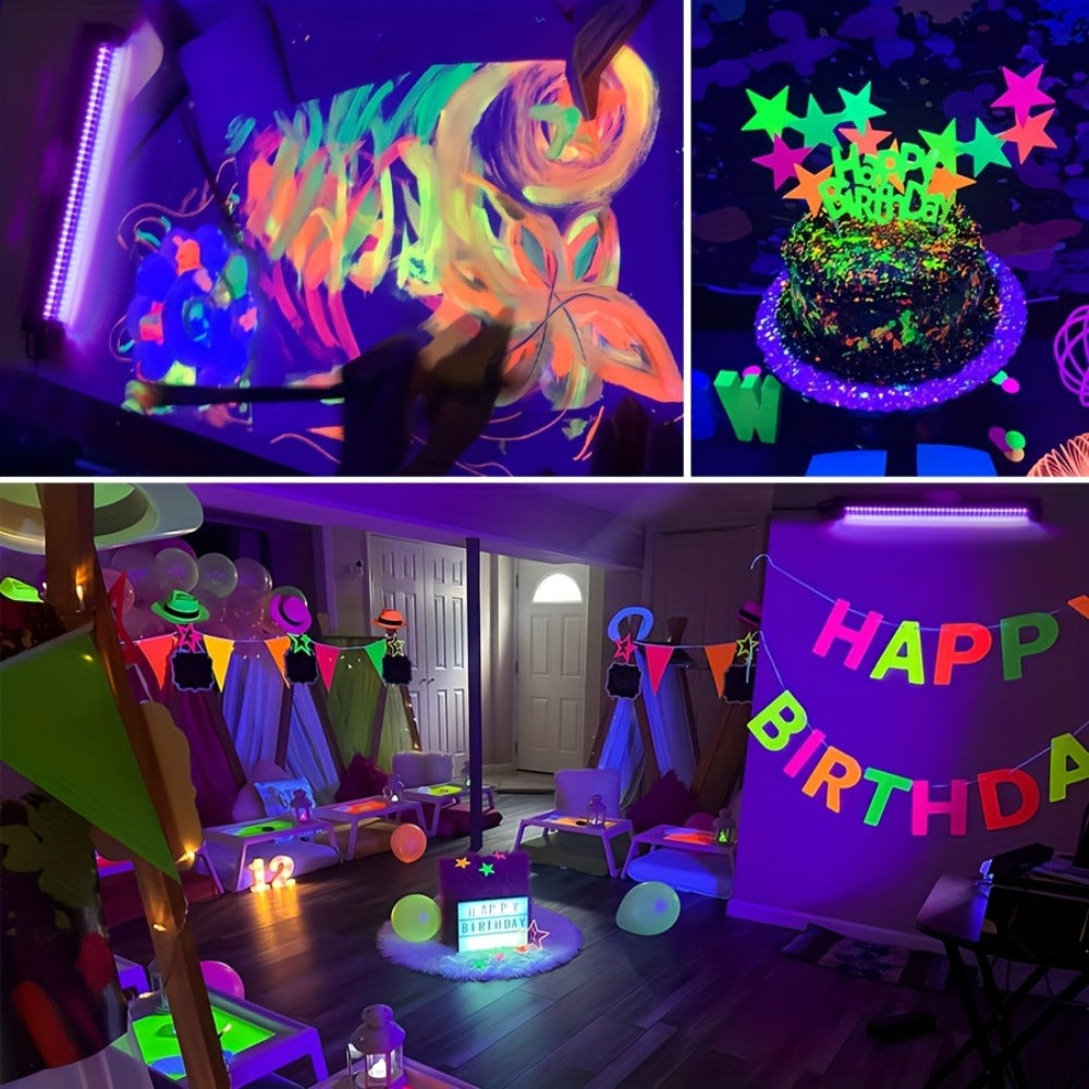 UV Black Light Bars & Strips 8-Piece Set – 385-400nm USB Powered 5V LED Blacklight for Glow Party, Halloween, Neon Party, Body Paint & Fluorescent Art (4x32cm + 4x250cm)