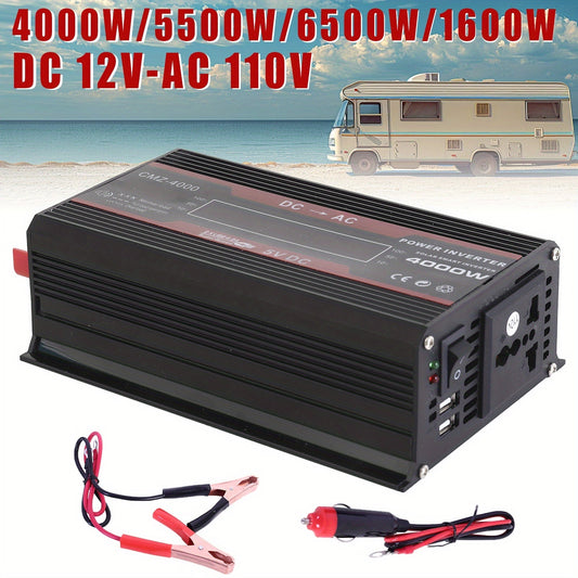 DC to AC Inverter 4000W 5500W 6500W 16000W Peak DC 12V to AC 110V High Power Car Inverter with USB Ports US Sockets Cooling Fan Overload Protection for RV Truck Outdoor Emergency