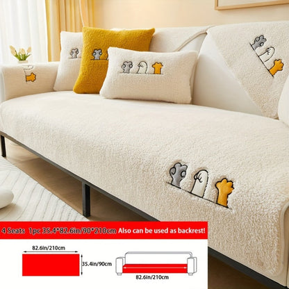 Sofa Cover Thick Plush Shearling Panels with Animal and Bone Embroidery and Non-Slip Feature for 2 to 4 Seats
