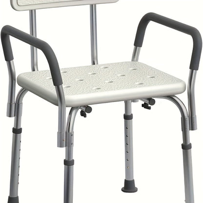 Shower Chair with Padded Armrests & Back - Heavy Duty Bath Seat 350 lb Capacity, Adjustable Height, Non-Slip Base, Lightweight Aluminum Frame for Elderly, Seniors & Disabled