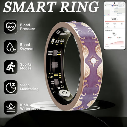 Smart Ring for Women Health & Sleep Tracker No Subscription – 24/7 Heart Rate Stress Fitness Monitoring, Gesture Photo Control, Strava Sync, iPhone & Android Compatible, Navy Blue & Sunset Purple US Size 7 9 10
