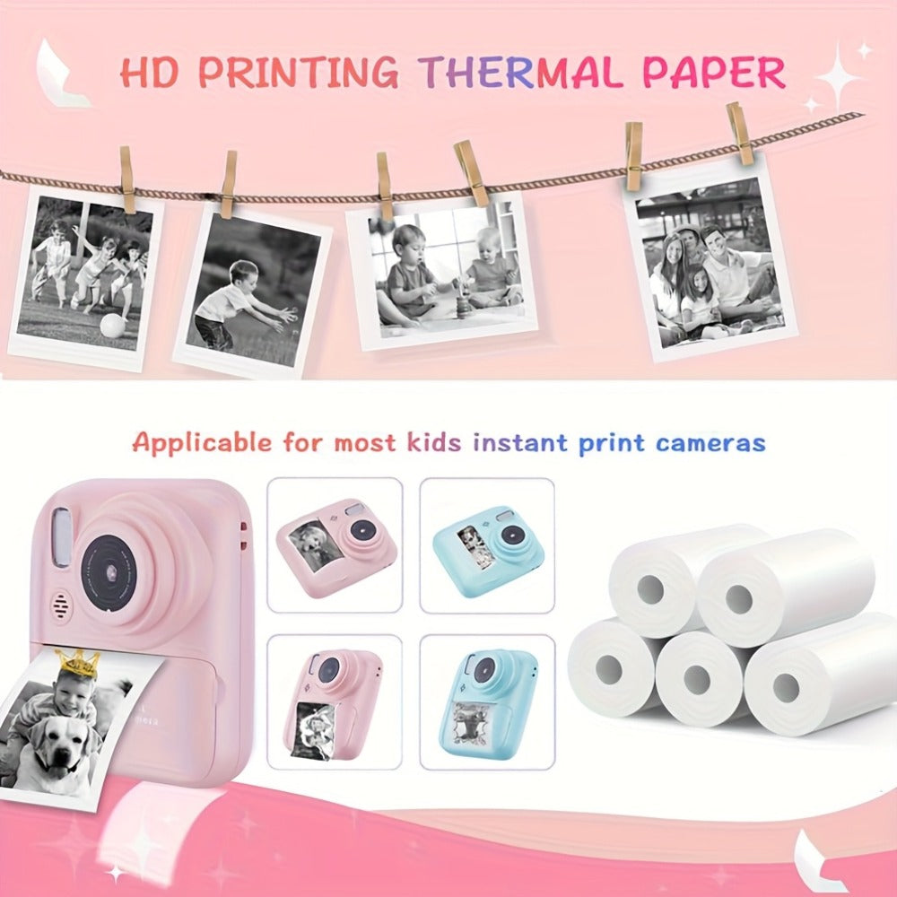 Kids Instant Print Digital Camera 1080P with 2.4" Screen, 3 Rolls Print Paper & 32GB Card – Cute Photo Camera Gift for Girls & Boys Ages 3-12, Pink / Blue