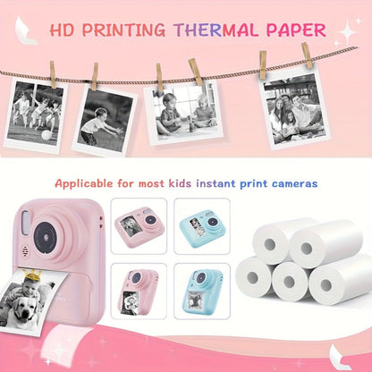 Kids Instant Print Digital Camera 1080P with 2.4" Screen, 3 Rolls Print Paper & 32GB Card – Cute Photo Camera Gift for Girls & Boys Ages 3-12, Pink / Blue