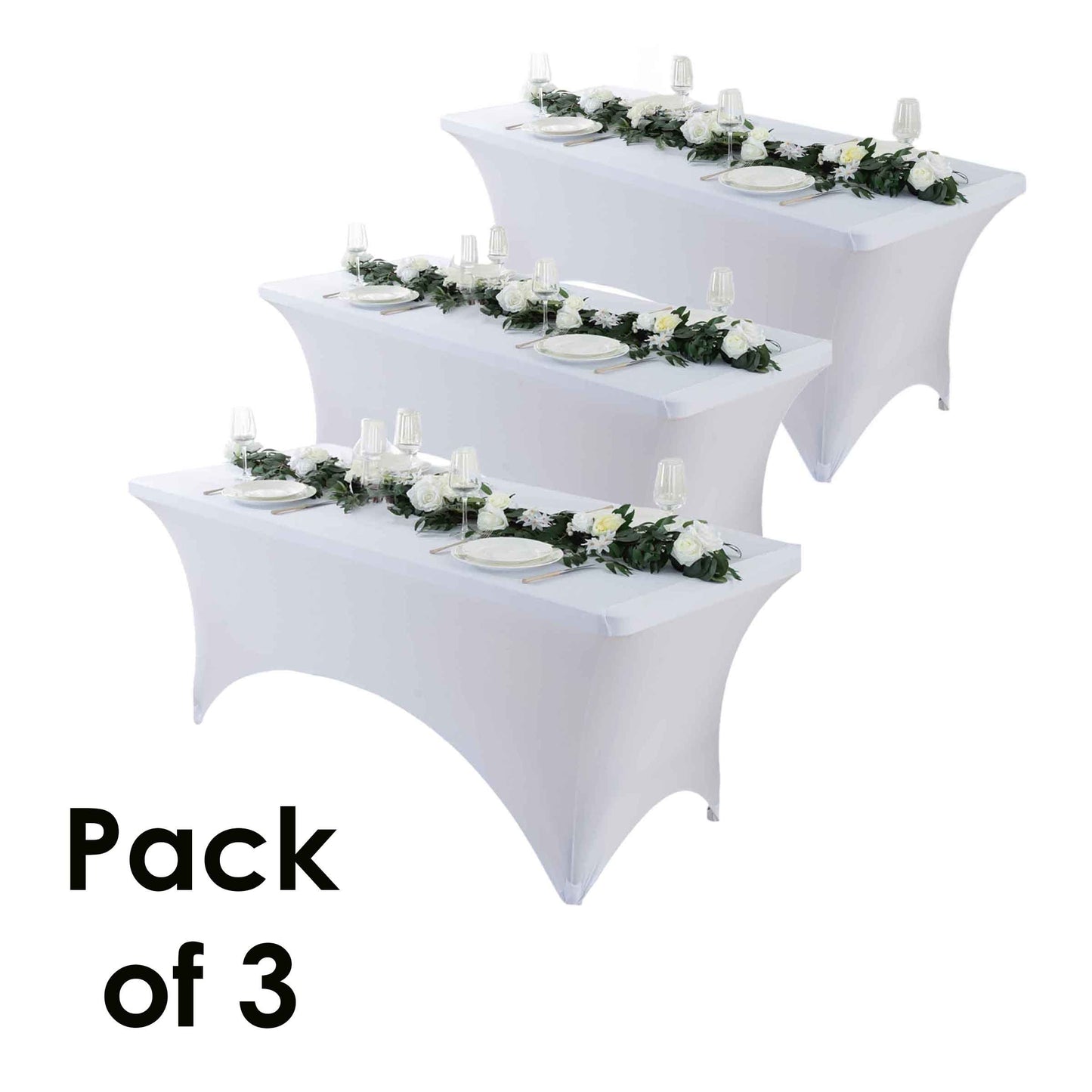 Tablecloth Fitted Stretch Cover Set for 4, 6 or 8-Foot Rectangle Tables in 3 or 5-Piece Packs