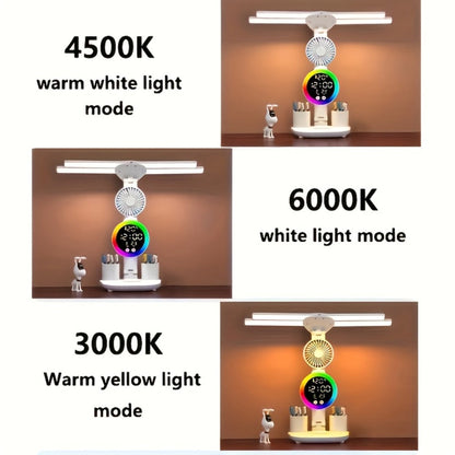 Multifunction LED Desk Lamp with Dual Light Bars, Built-In Fan, Digital Clock Display and One- or Two-Pack Options