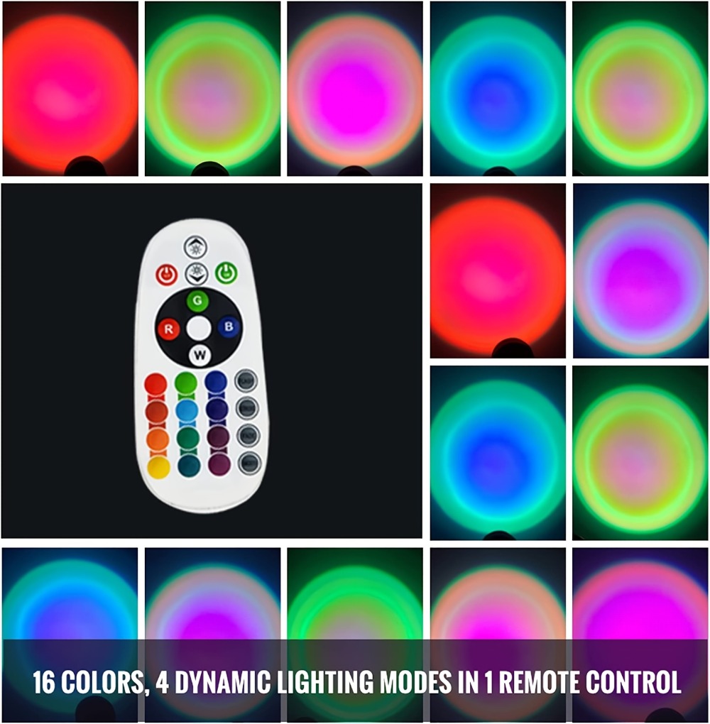 RGB Sunset Lamp Projection with Stand & Remote Control – USB Color Changing Sunset Light for Bedroom, Photography, TikTok, Aesthetic Room Decor & Laptop Compatible