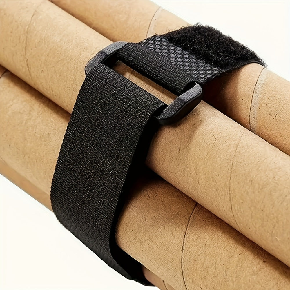 Adjustable Hook-and-Loop Cable Ties, 50 Black Straps with Buckles in 20 x 200 mm Size Pictured