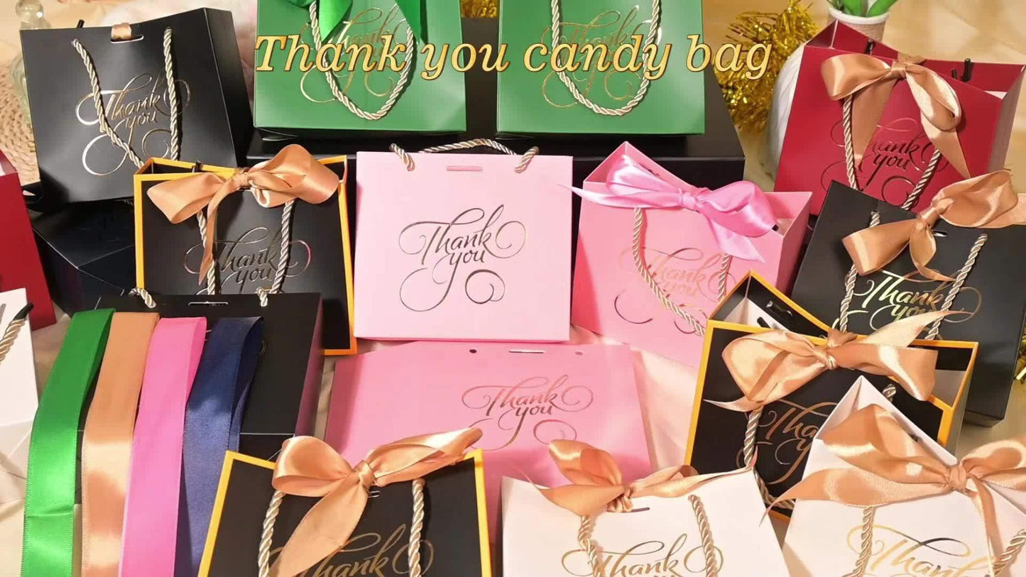Small Thank You Gift Bags with Handles Bulk 50 Pack 5.5x2.5x4.7 Inch Party Favor Bags for Bridal Shower Birthday Baby Shower Wedding Goodie Bags Treat Bags Gift Wrap Bags