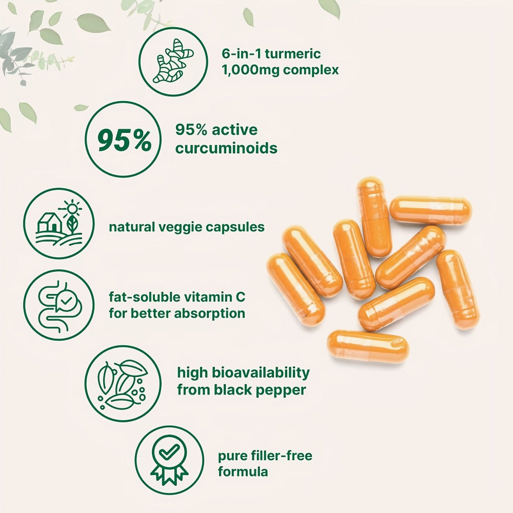 Herbal Supplement with YONHIT Label, Turmeric Curcumin 1000mg per Serving, 120 Vegetarian Capsules, One or Two Bottles