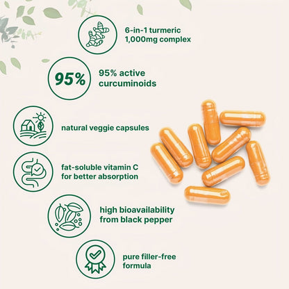 Herbal Supplement with YONHIT Label, Turmeric Curcumin 1000mg per Serving, 120 Vegetarian Capsules, One or Two Bottles