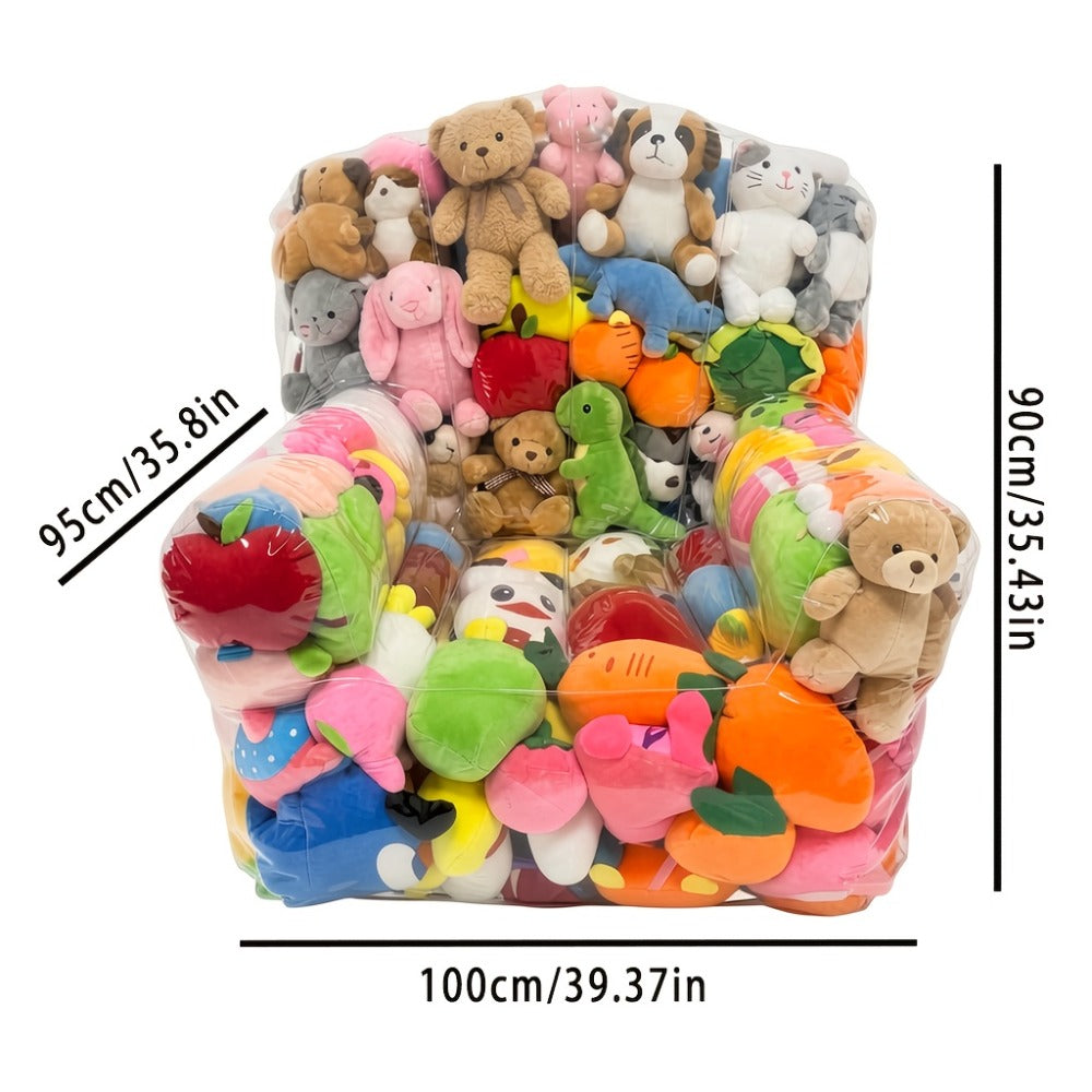 Transparent Plush Toy Storage Bag with Zipper Closure, Openable 100 x 90 cm Clear Organizer Cover