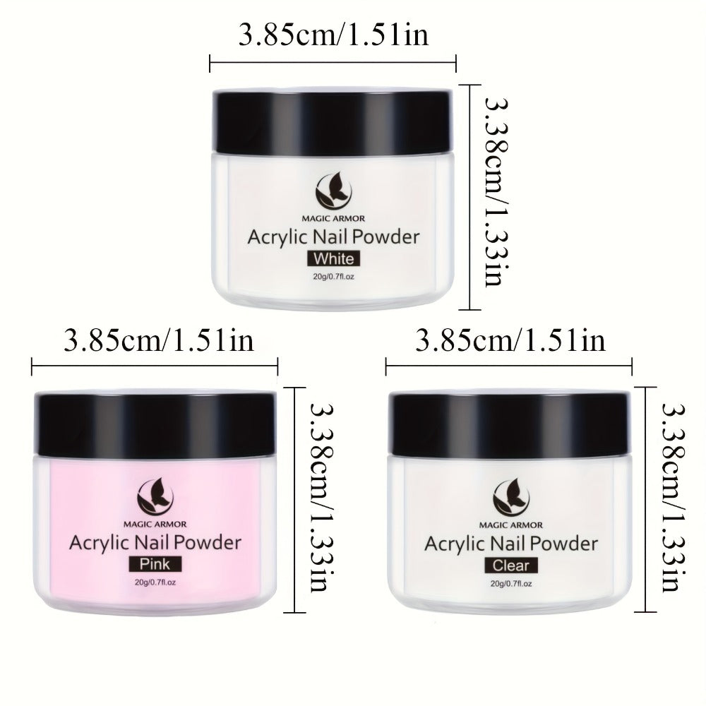 Acrylic Nail Kit for Beginners Nail Technicians with Professional Brush Tricolor Acrylic Powder Complete Starter Set for Practice Nail Extensions Salon Quality DIY Nails